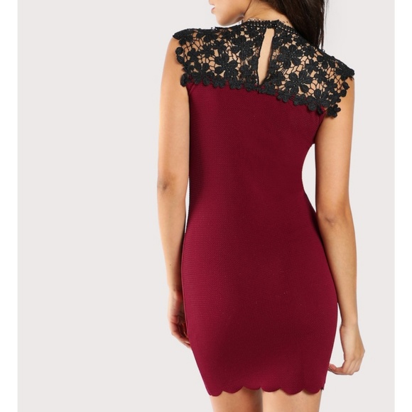 HP - Contrast Guipure Lace Shoulder Fitted Dress - Picture 4 of 8